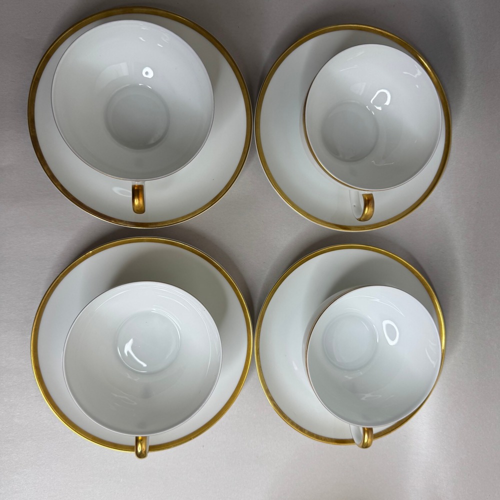 Eamag Bavaria The Empire Tea Cup Saucer Set 4 White Gold Gilt Trim Vintage - Picture 4 of 15